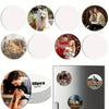 A collection of custom photo fridge magnets featuring pets, couples, and scenic views.