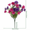Artificial pansy flower bouquet featuring purple and pink blooms with green eucalyptus stems