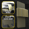A set of olive green concealed carry holsters shown with close-ups highlighting UV resistant materials and deformation resist