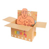A humorous 3D pop-up birthday card featuring a surprised face and heart balloons inside a cardboard box.