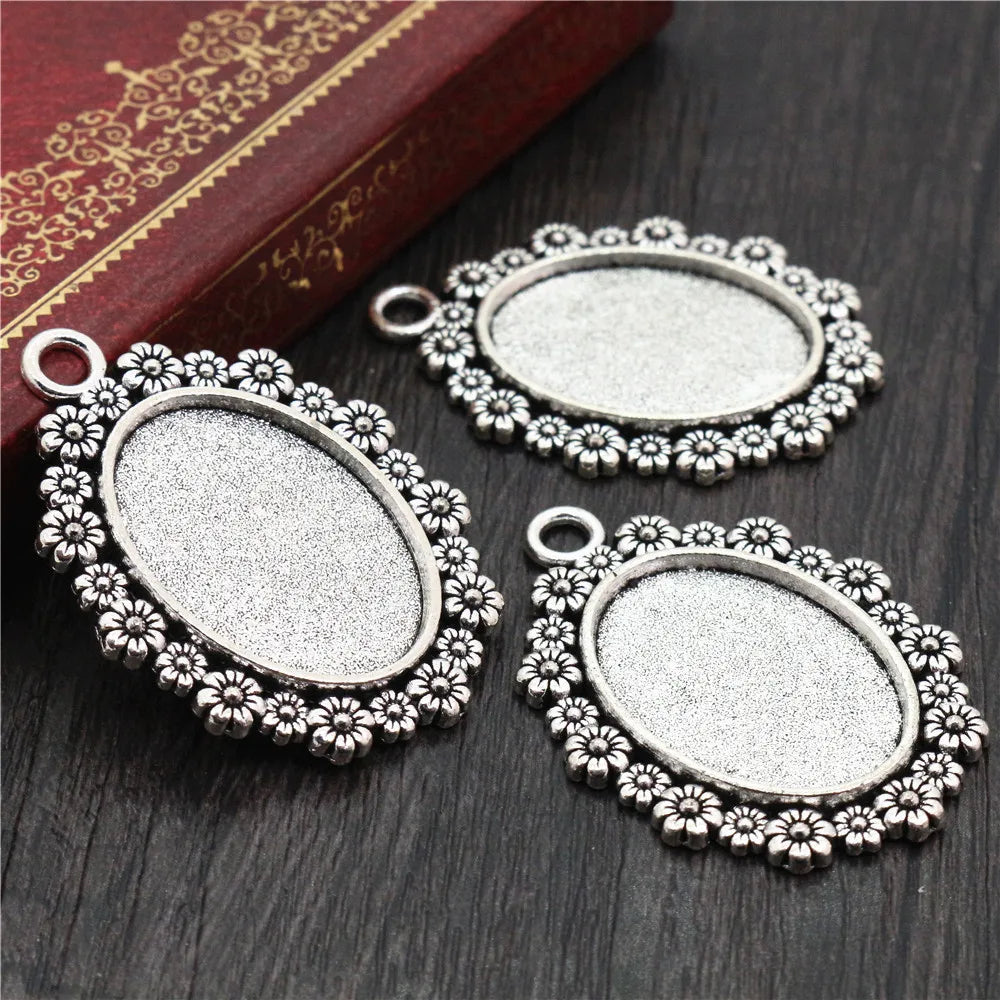 Vintage Style Cameo Pendant Bases with Ornate Gold or Silver Finish