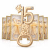 Gold crown number 15 bottle opener party favors with sparkling gold ribbon