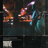 Movie poster for the film Drive featuring a silhouette of a driver in a dark, neon-lit setting.