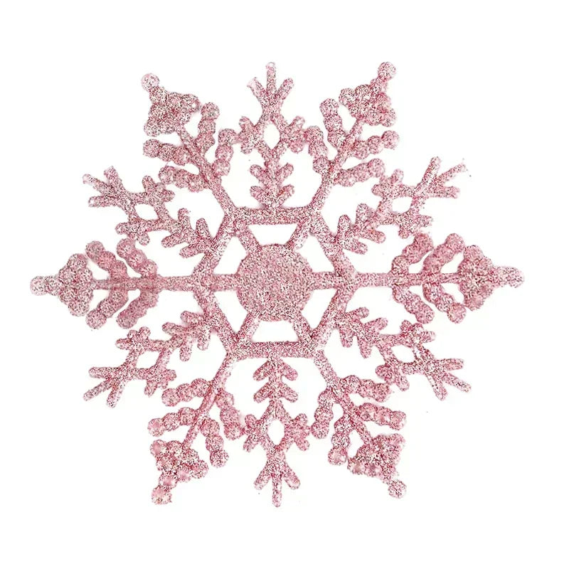 A pink glitter snowflake ornament.