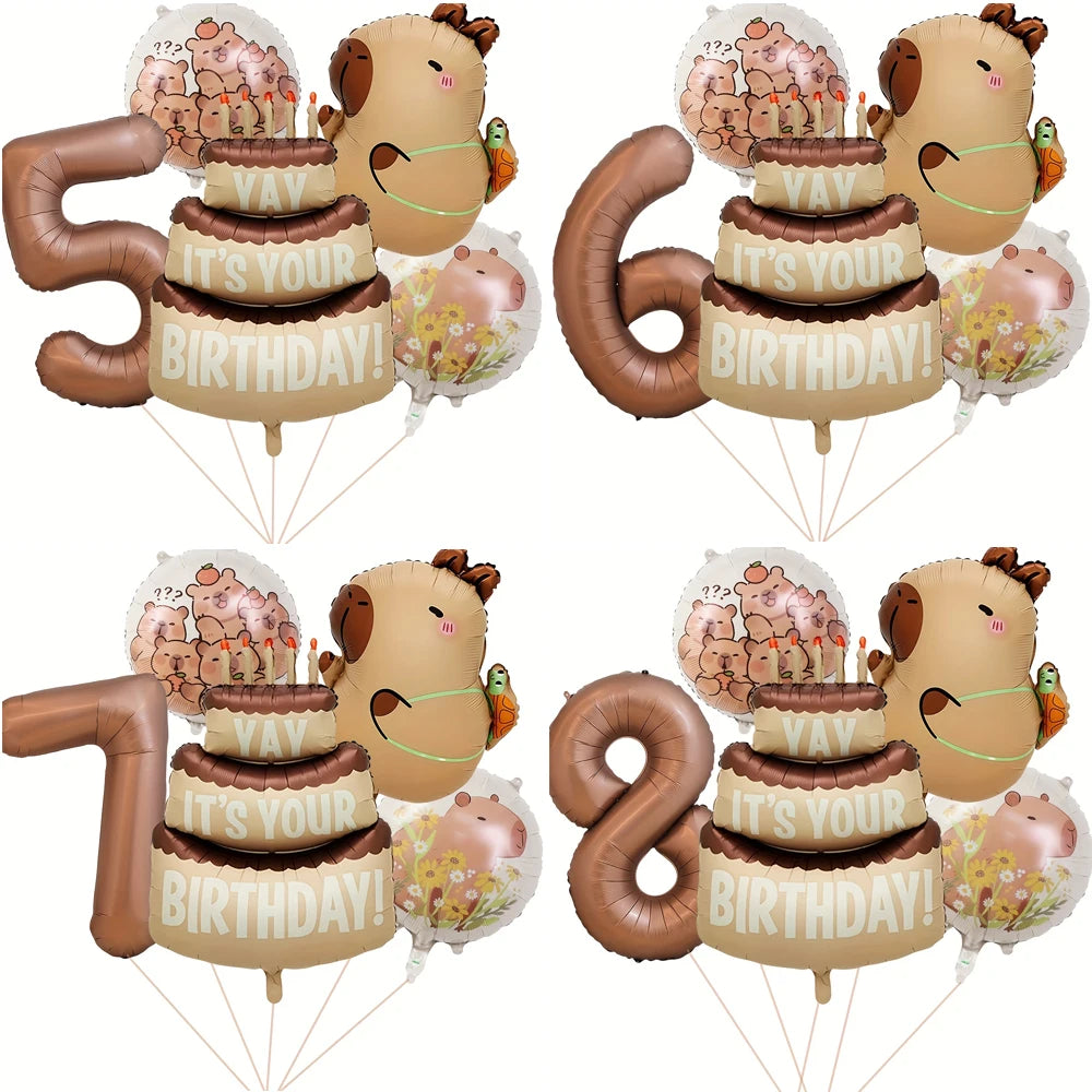 Capybara Cartoon Foil Balloon Set for Birthday Parties
