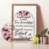 Placa de acrílico con diseño floral y texto agradeciendo a una hermana por amistad verdadera