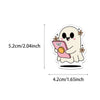 A cute ghost sticker featuring a book and flowers, measuring 5.2cm/2.04inch by 4.2cm/1.65inch.