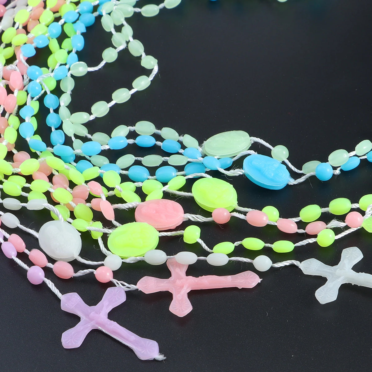 Assorted Plastic Rosary Necklaces (Set of 12)