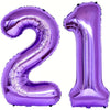 Purple foil number balloon shaped like 21 for birthday or anniversary celebrations