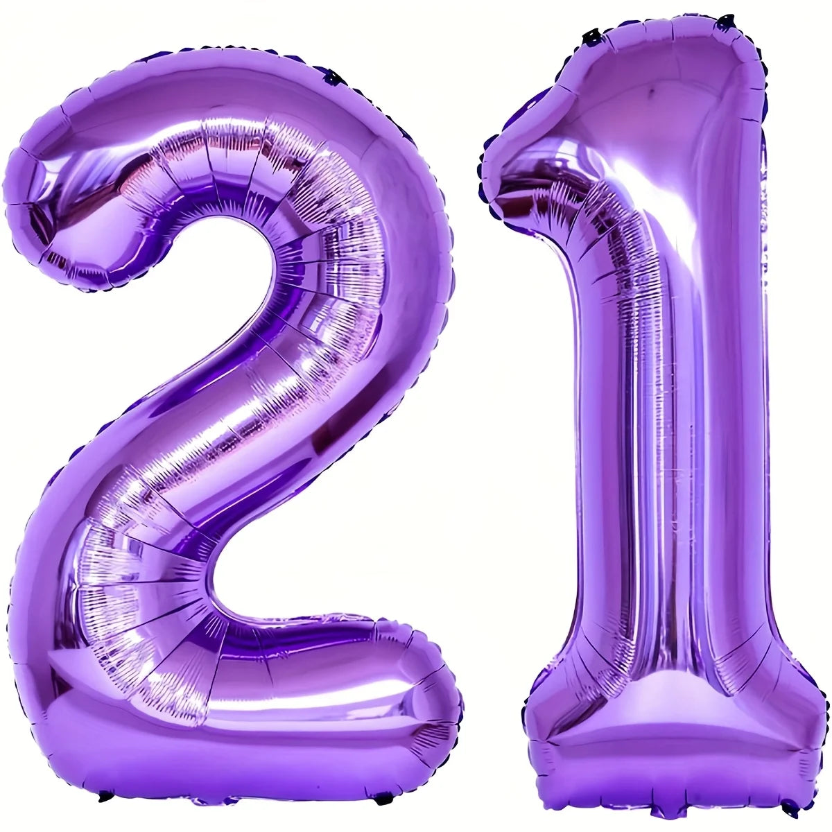 Purple foil number balloon shaped like 21 for birthday or anniversary celebrations