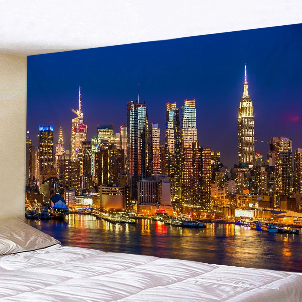 New York City Night View Tapestry Wall Hanging