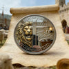 A 3D carved lion souvenir coin featuring a lion's head and the text Lion of Judah Man of Faith and 1 Corinthians 16:13