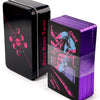 A black box of Neon Moon Tarot featuring a purple tin deck with pink and blue artwork.