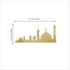 Gold metal wall art featuring a silhouette of Islamic architecture including domes and minarets.
