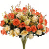 A bouquet of realistic silk rose flowers in shades of orange, peach, and cream.
