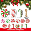 A collection of 12 different style peppermint candy Christmas ornaments and hanging decorations.