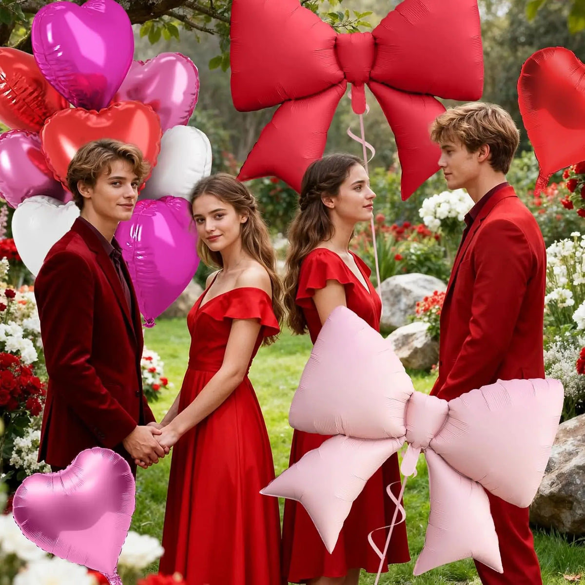 Pink Heart & Bow Balloon Set for Weddings and Showers