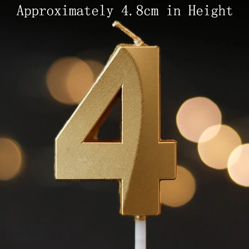 A golden number four candle on a stick, approximately 4.8cm in height.