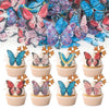 A collection of pink butterfly cupcake toppers in various shades and designs.
