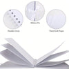 Álbum de fotos DIY blanco con páginas dobladas y cinta, junto a componentes como círculo flexible y grueso