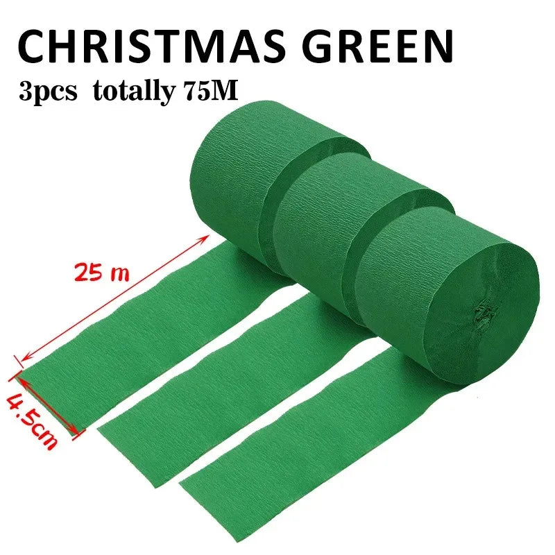 Weihnachtsgreen Crêpepapier-Girlanden in einem 3er-Set, mit einzelnen Streifen von 25 Metern Länge.