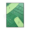 Abstract canvas art depicting a green golf scene with people playing on a sloping green surface.