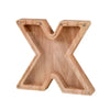 Wooden alphabet X shaped piggy bank coin box for kids made of light wood