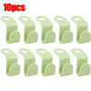 A set of 10 light green space-saving hanger connector hooks.