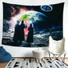 A dark banner featuring a vibrant depiction of Earth and three silhouetted figures looking at the planet.