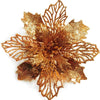 Gold sparkle silk artificial Christmas flowers with intricate leaf design