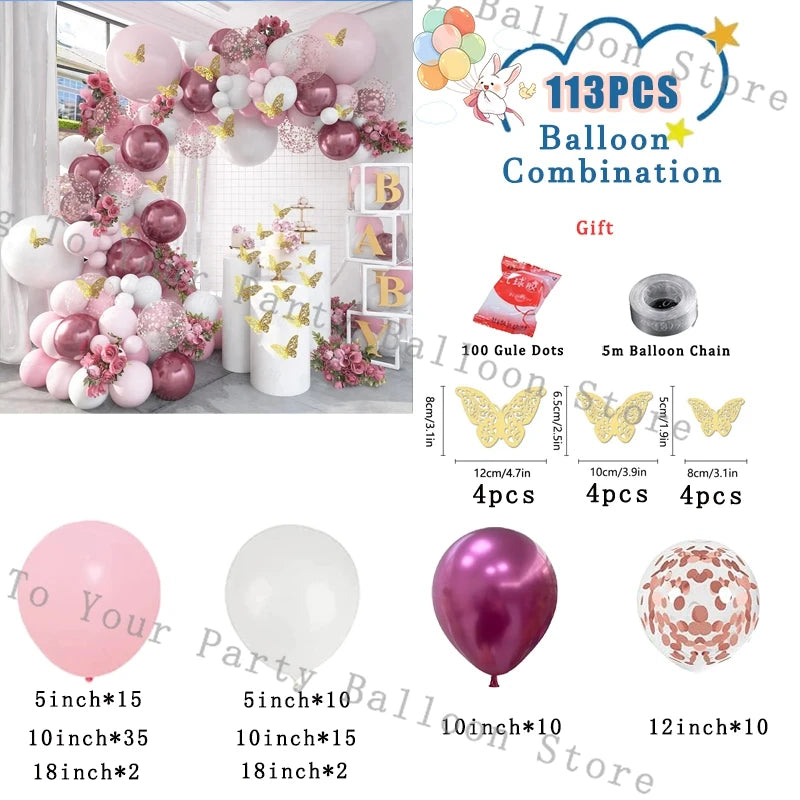 Balloon combination kit featuring pink and white balloons, including confetti dots and chains for a party decoration.