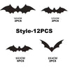 A collection of black bat-shaped 3D wall stickers in various sizes and quantities for Halloween decor.