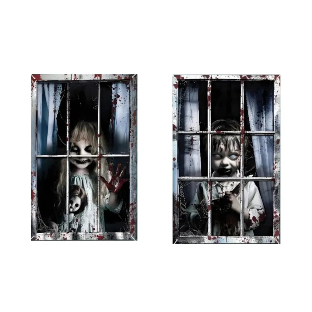 Scary Halloween Window Cover Set with Blood-Themed Design