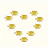 Eine Sammlung von elf goldenen Geld-Schildkrötenfiguren in einem Kreis angeordnet.