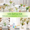 Bulk set of diamond faceted glass bud vases with delicate floral arrangements for various occasions