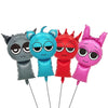 A set of four blue and pink balloon figures resembling Sprunkies characters.
