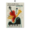 Abstract music canvas wall art featuring illustrations of a guitar, cello, and piano with a quote about improvisation.