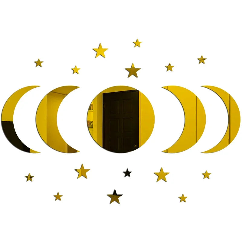 20-Piece Acrylic Moon & Star Wall Decals with 3D Mirror Finish