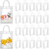 A set of clear reusable PVC gift bags with handles, some filled with white fluffy material and others in silver packaging.