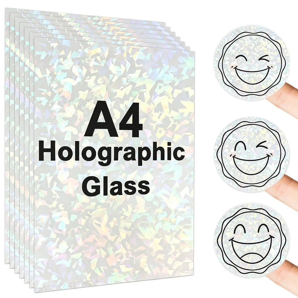 A4 holographic glass printable sticker paper with ten sheets and smiling face designs