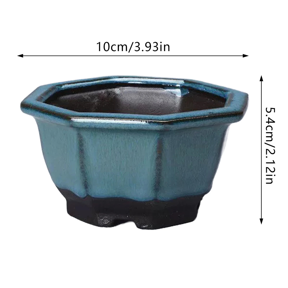 Pequenero de suculenta de cerámica azul esmaltada con borde cuadrado y base ensanchada.