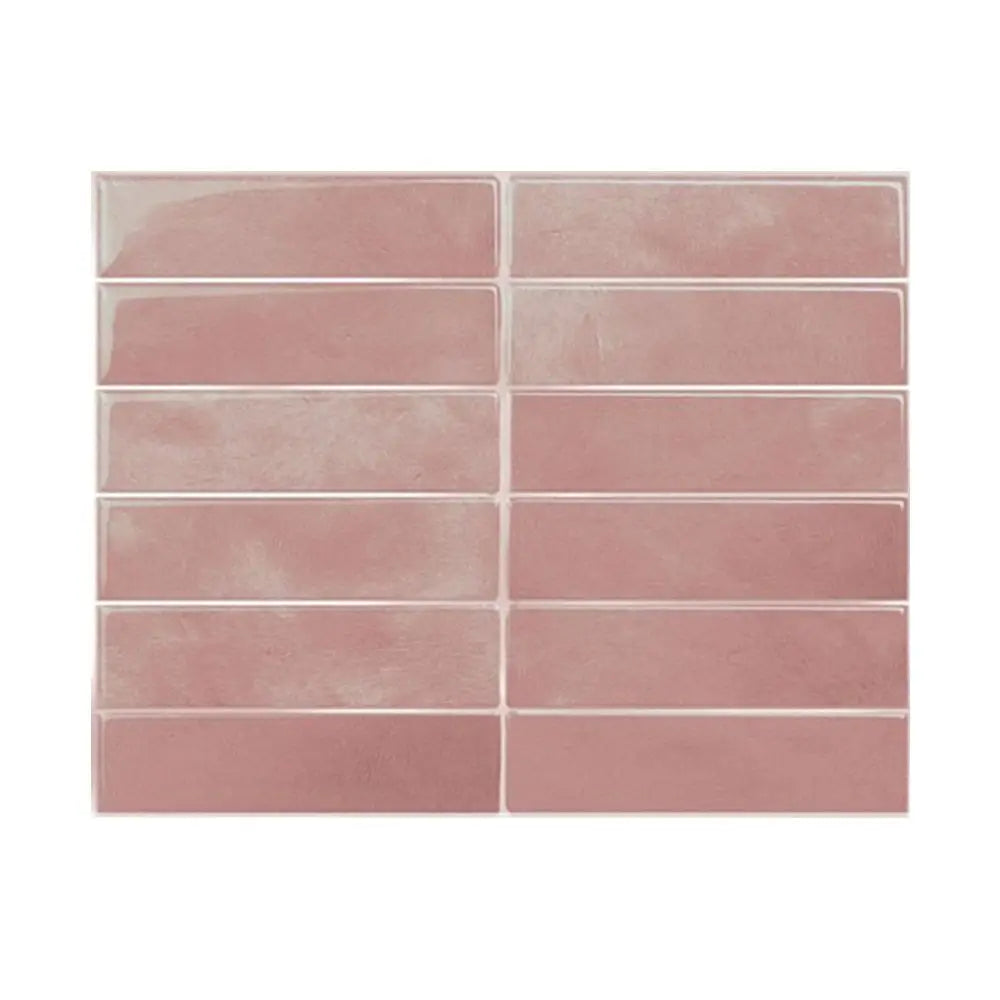 A grid of rectangular pink self-adhesive tile stickers for wall decoration.