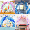 A colorful balloon arch kit featuring blue and purple balloons for a birthday celebration.