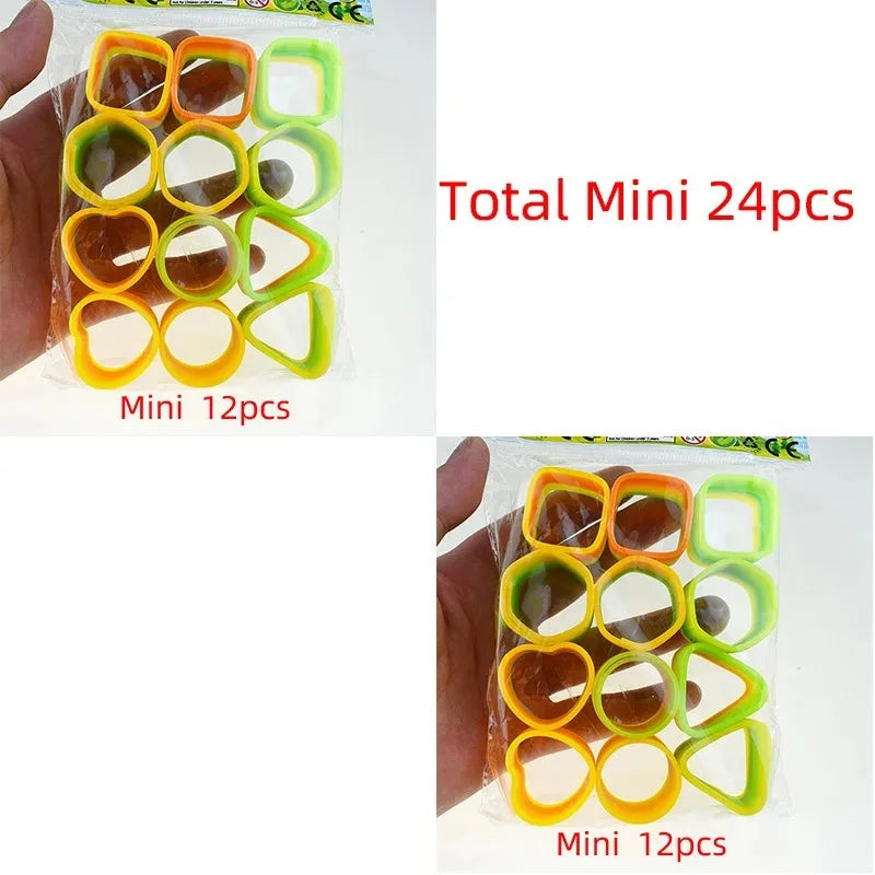 A clear plastic bag shows 24 colorful spring toys in yellow, orange, and lime green rings.
