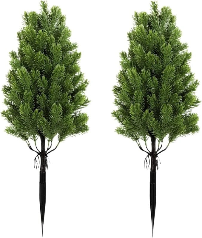 Set of three artificial pine tree wall stakes used for holiday and garden decor