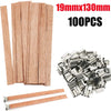 Un ensemble de 100 chevilles en bois et divers composants métalliques pour fabriquer des bougies en cire de soja.