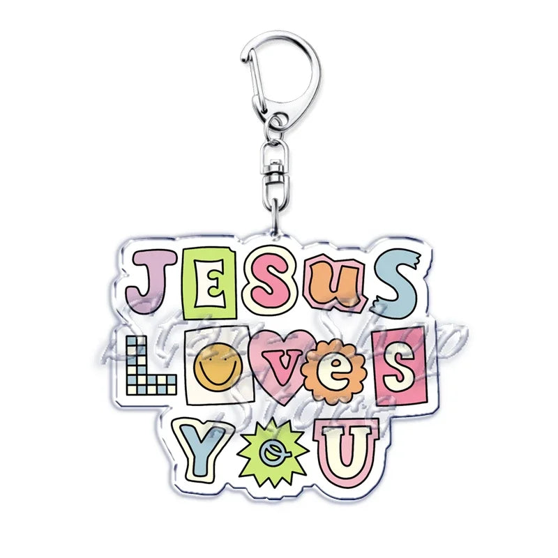 Jesus Loves You Acryl-Anhänger mit gestapelten Buchstaben J E S U S L O V E S Y O U