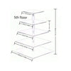 A transparent acrylic cupcake stand with five tiers shown in a vertical layout.