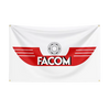 A white flag featuring a red wing design and the text FACOM in bold red letters.