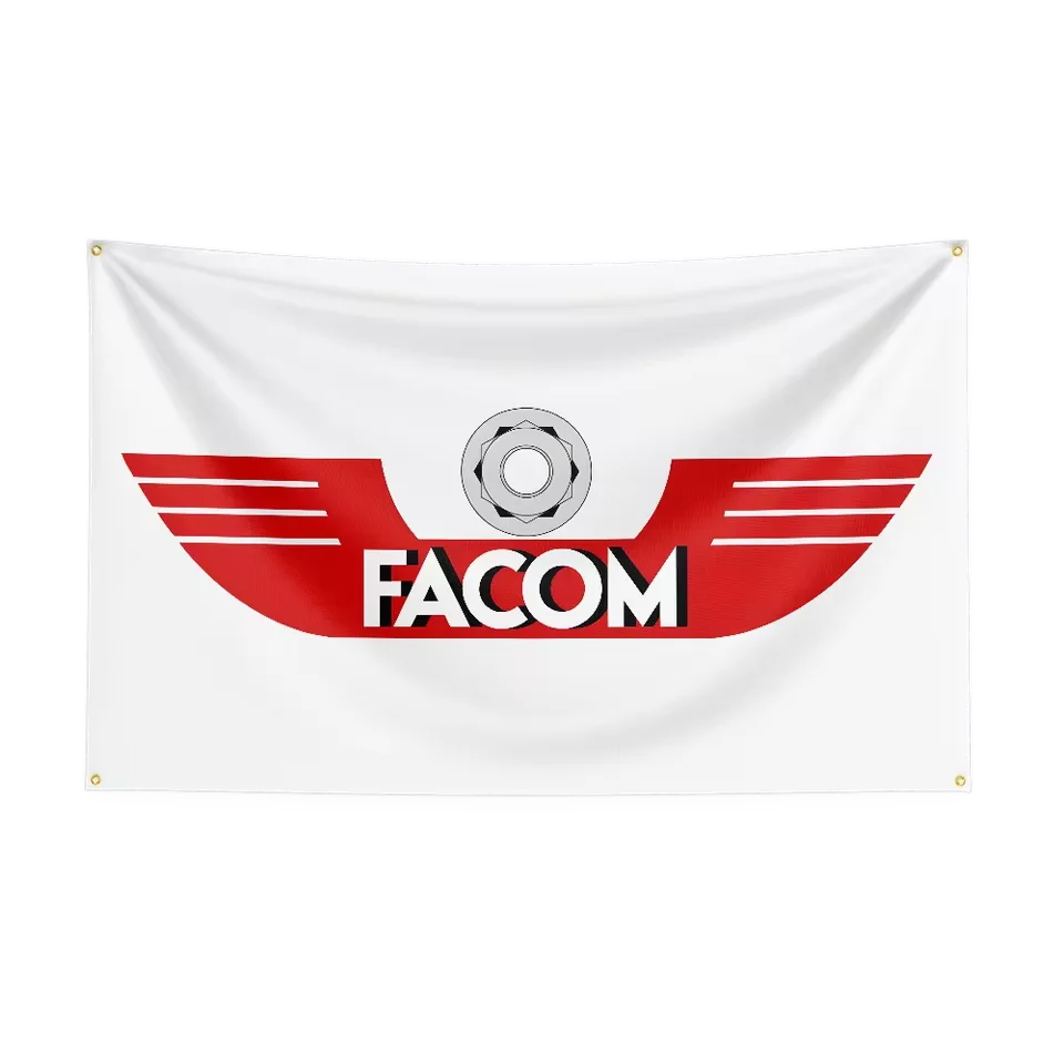 A white flag featuring a red wing design and the text FACOM in bold red letters.